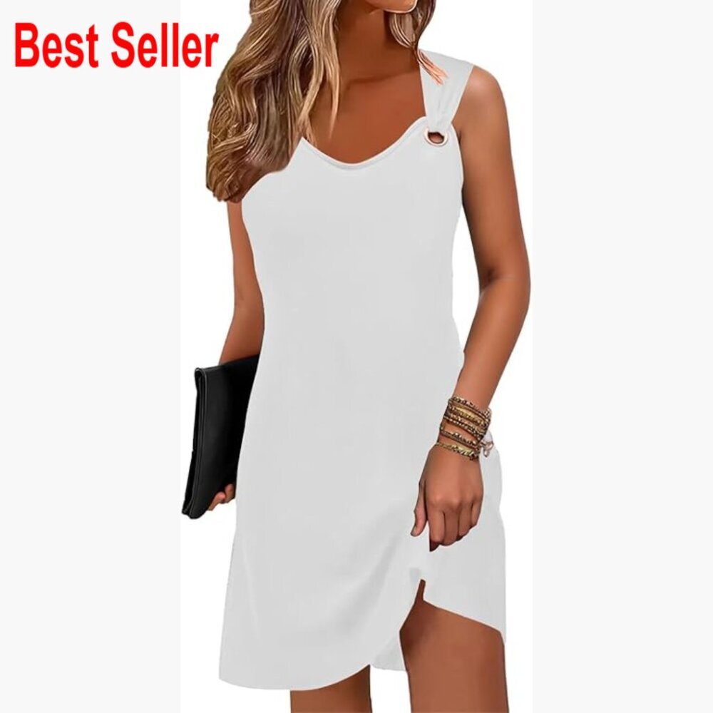 Polyester Rayon Spandex Sleeveless Beach Cover Up Sundress with Pockets